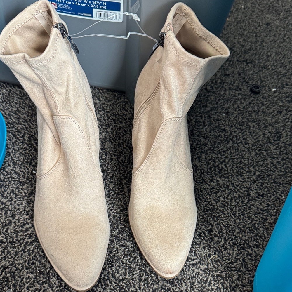 Neutral Beige Suede Ankle Booties with Side Zip